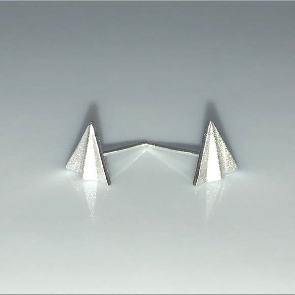 925 Paper Airplane Brushed Silver Earrings - Picture 3 of 5